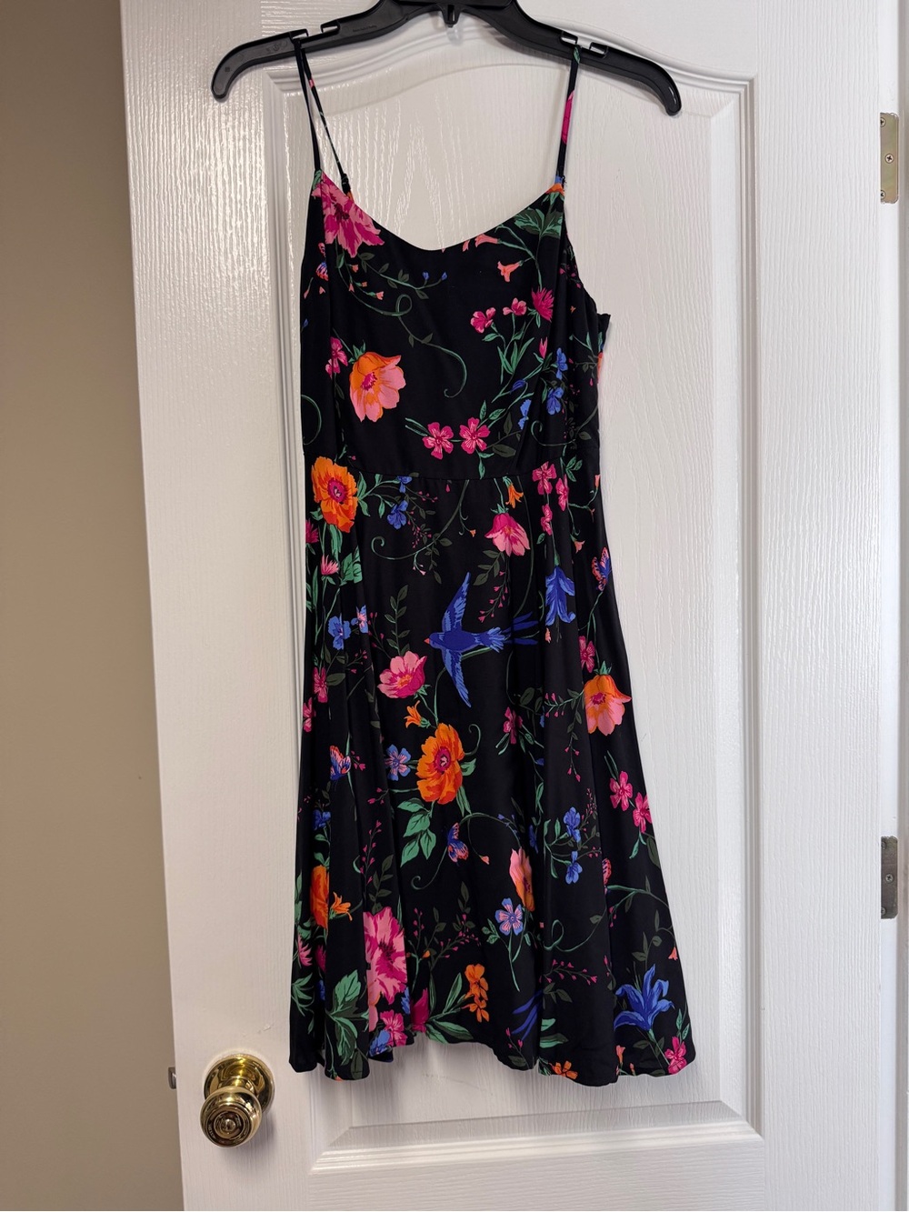 Old Navy Black Mini Dress with Pink, Orange & Blue Floral Print